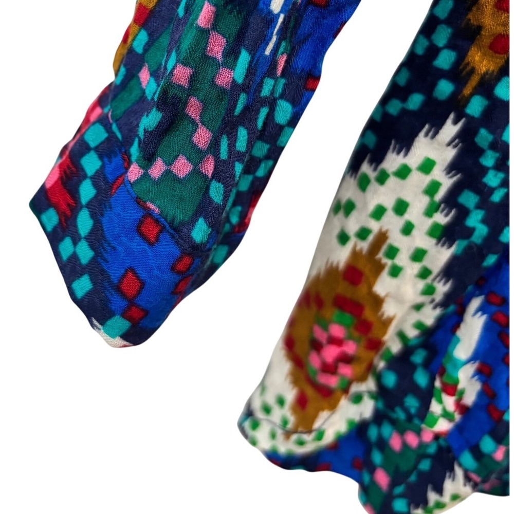 Anthropologie Mauve Womens Size 2 Multicolor Ikat Geometric Button Down Blouse - Picture 6 of 7